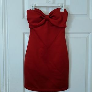 Red strapless dress
